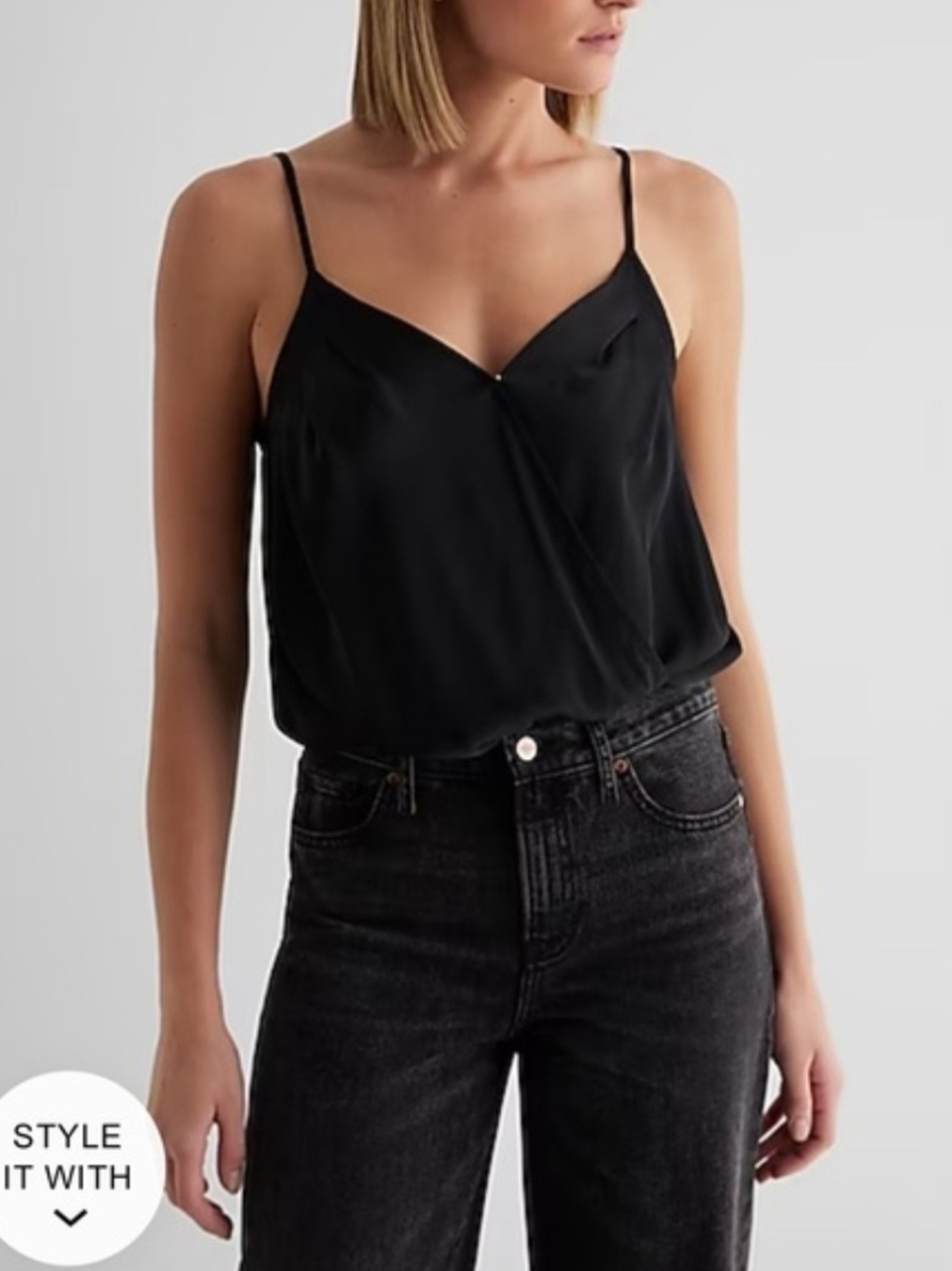 New Express Black Satin V-Neck Camisole